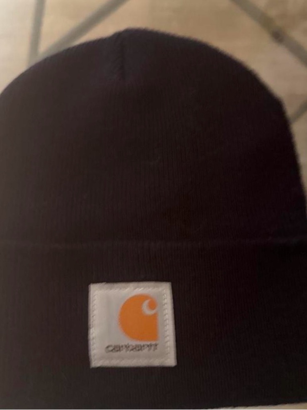 Carhartt Black Beanie with Orange Logo Patch